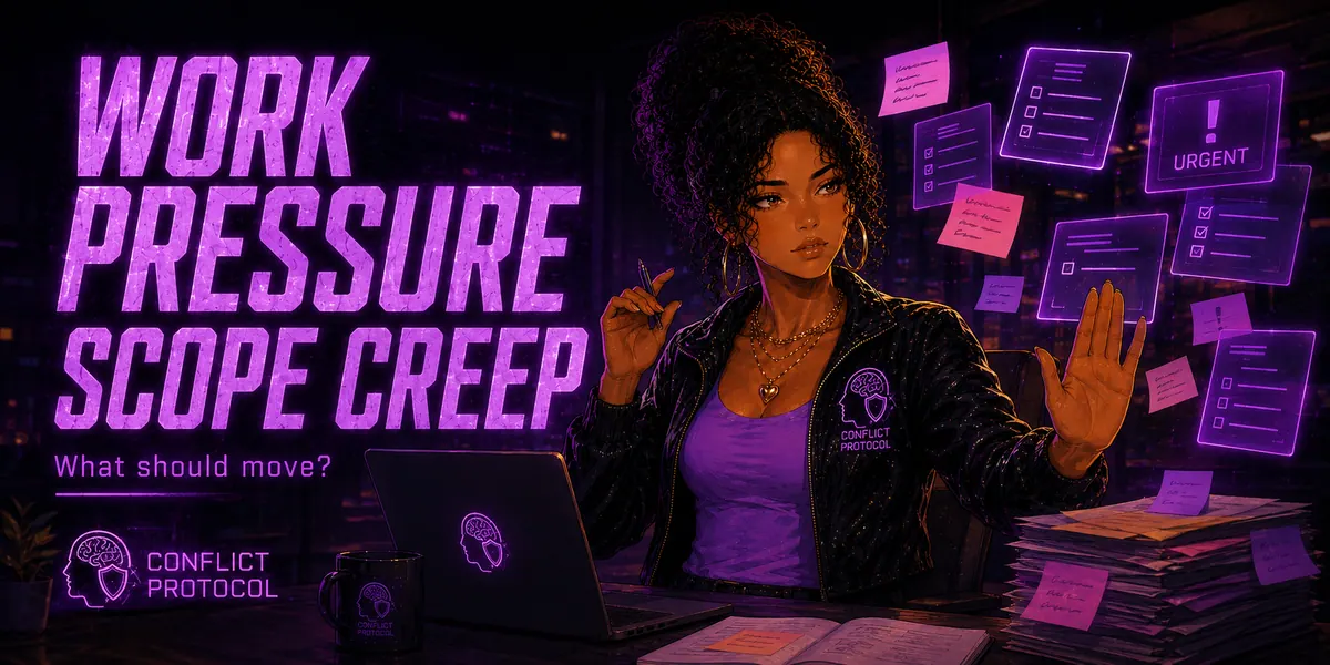 Maya in a work setting facing escalating task requests while asking what should move.