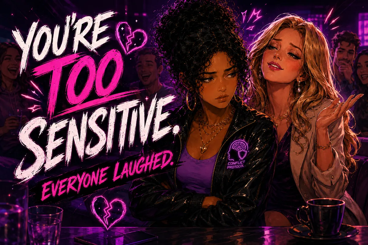 A hurtful joke is minimized by making someone's sensitivity the issue.